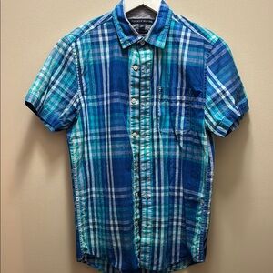 Tommy Hilfiger Blue and Green Plaid Shirt